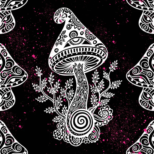Magic Mushrooms Mandala Psychedelic Pattern Vector Illustration Zen Boho Art — Stock Vector