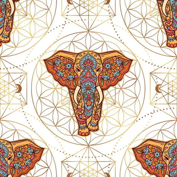 Elephant Mandala Pattern Retro Animal Vector Illustration Ornamental Flower Zen — Stock Vector