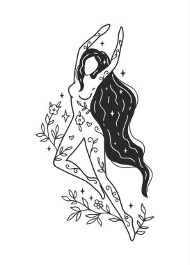 Kişisel Bakım Kadın Vektör Resimleri. Akıl Sağlığı Hizmetleri. Kadın denge uyumu. Kart, sevgililer günü kartı. Doodle tarzı