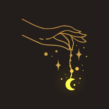 El çizgisi sanat vektörü tasarımı, el çizimi kutsal boho logosu ya da amblemi. Sihirli Kozmetik, Pazar ve Paketleme veya Güzellik Ürünleri Sembolü