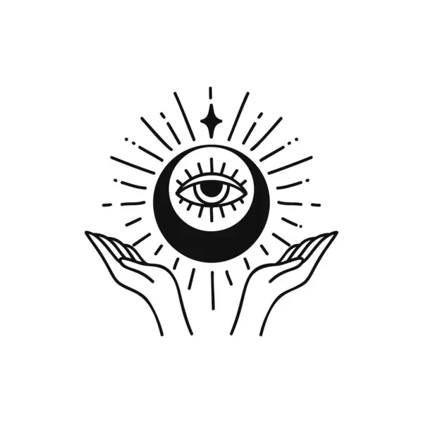 Hand Lineart Vector Design Hand Drawn Celestial Boho Logo Emblem — Stock Vector