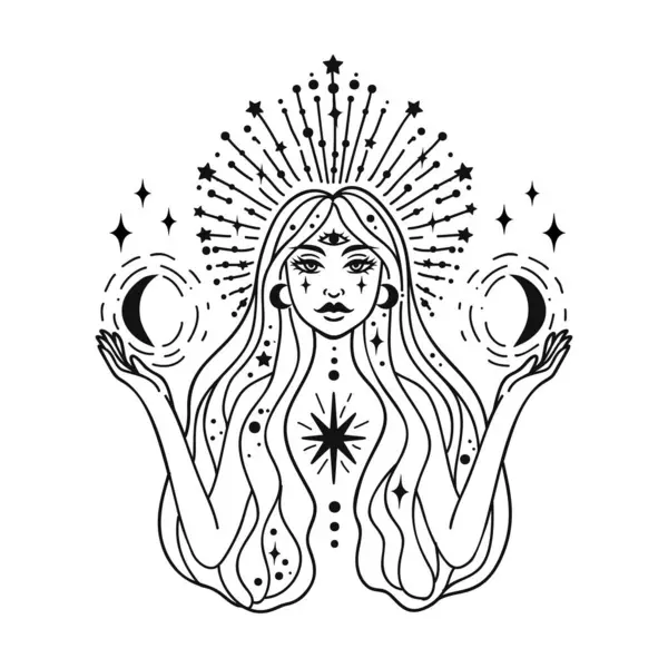 Fairy Girl Space Hair Astrology Concept Fortune Tellers Predictions Logo — Stock Vector