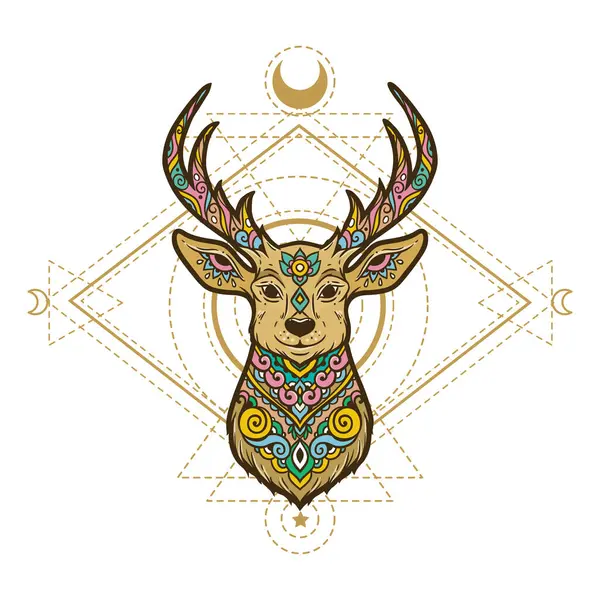 Deer Mandala Animal Vector Illustration Ornamental Flower Zen Boho Style — Stock Vector