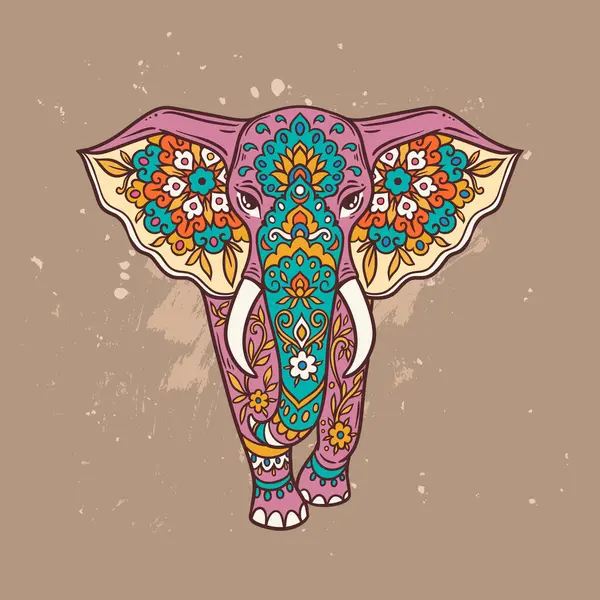 Слон Мандала Ретро Векторная Иллюстрация Этнический Рисунок Цветов Природа Слонов Векторная Графика