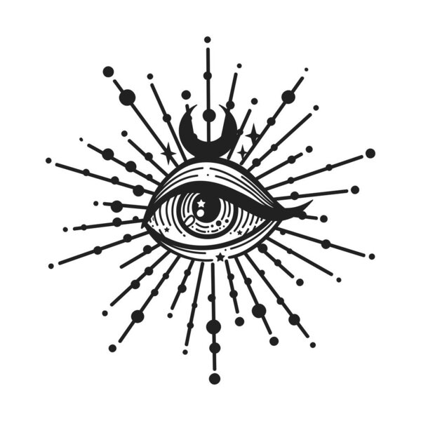 Evil eye. Eye of Providence. Lineart Vector illustration. Magic celestial witchcraft symbol. Masonic symbol. Hand drawn logo or emblem