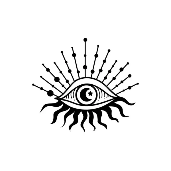 ブーフ ラインアートベクトルイラスト フラワームーン 魔法の魔女のシンボル メーソンシンボル 手描きのロゴやエンブレム ロイヤリティフリーのストックイラスト