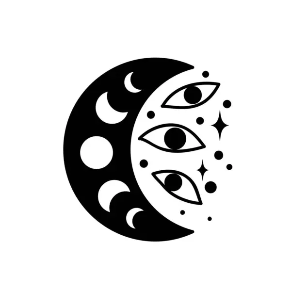 Глаз Бохо Линейная Векторная Иллюстрация Цветочная Луна Магический Символ Колдовства Лицензионные Стоковые Иллюстрации
