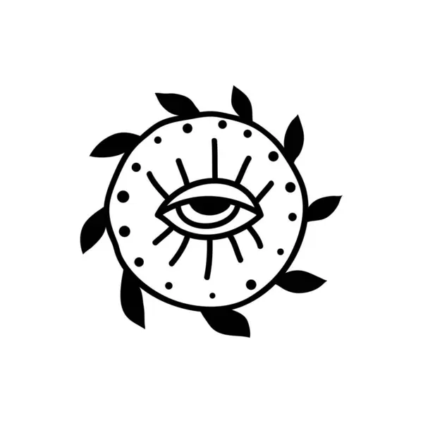ブーフ ラインアートベクトルイラスト フラワームーン 魔法の魔女のシンボル メーソンシンボル 手描きのロゴやエンブレム ベクターグラフィックス