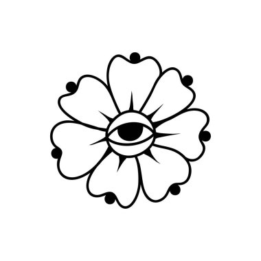 Eye boho. Lineart Vector illustration. Flower moon , Magic celestial witchcraft symbol. Masonic symbol. Hand drawn logo or emblem clipart