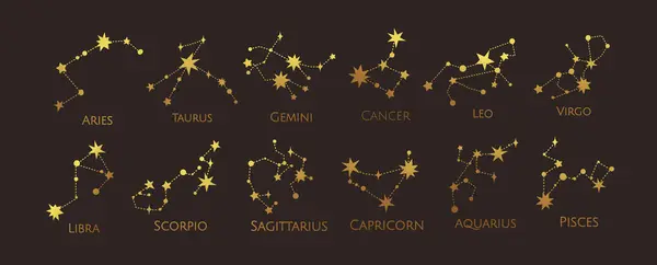 Constellation Vector Illustration Zodiac Sign Gold Stars Line Art Tattoo — Stock Vector