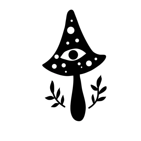 キノコ ブッシュ ラインアートベクトルイラスト フラワームーン 魔法の魔女のシンボル メーソンシンボル 手描きのロゴやエンブレム ロイヤリティフリーのストックイラスト