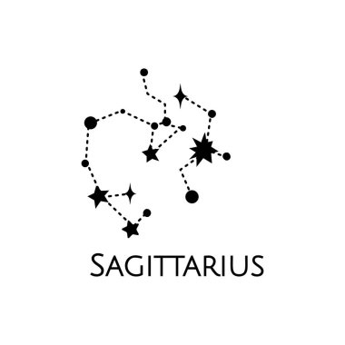 Yay Takımyıldızı 'na. Vektör çizimi. Zodiac burcu. Siyah ve beyaz yıldızlar. Çizgi sanatı dövmesi, ruhanilik, sihir