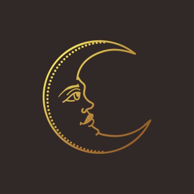 Ay vektör çizimi, el çizimi göksel boho çizgisi sanat logosu, simgeler ve dekorasyon için mistik ay dövmesi elementleri