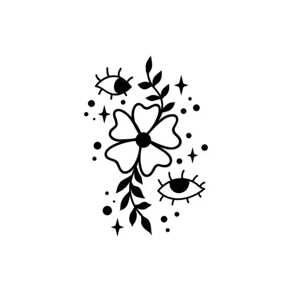 ブーフ ラインアートベクトルイラスト フラワームーン 魔法の魔女のシンボル メーソンシンボル 手描きのロゴやエンブレム ベクターグラフィックス