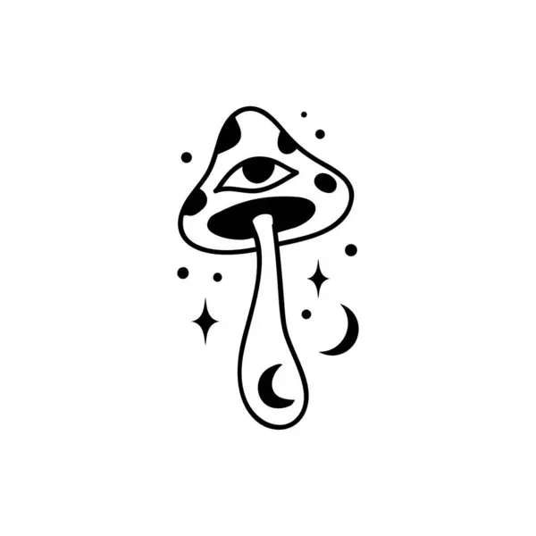 キノコ ブッシュ ラインアートベクトルイラスト フラワームーン 魔法の魔女のシンボル メーソンシンボル 手描きのロゴやエンブレム ロイヤリティフリーストックベクター