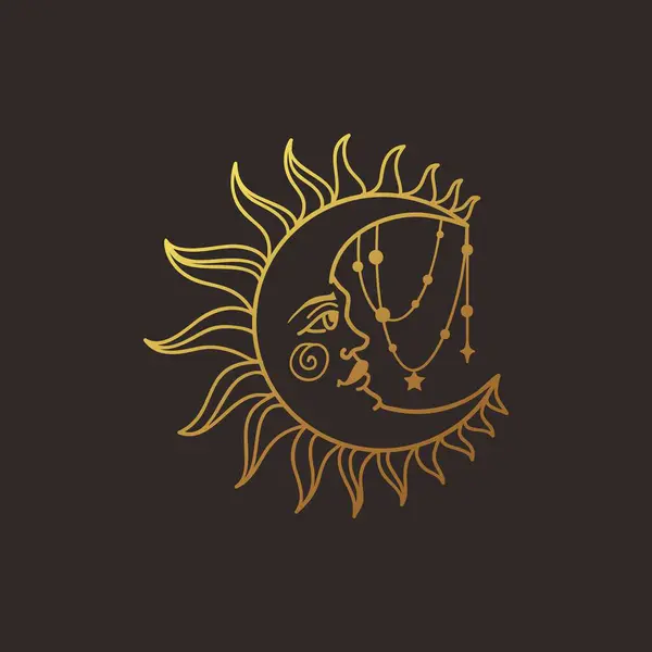 Ilustração Vetor Lua Logotipo Arte Linha Boho Celestial Desenhado Mão Gráficos De Vetores