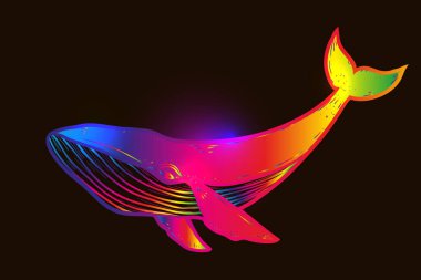 Whale hand drawn Vector illustration. Sea humpback whale. Sketch Ink, Underwater world, Marine life, Space cosmic mystical print