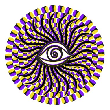 Göz yanılsaması psikedelik. Lineart Vektör illüstrasyonu. Büyülü büyücülük sembolü. Mason sembolü. El çizimi logo veya amblem