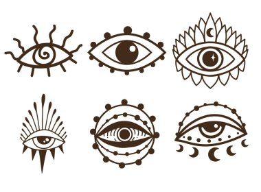 Göz boho. Lineart Vektör illüstrasyonu. Çiçek ayı, sihirli büyücülük sembolü. Mason sembolü. El çizimi logo veya amblem