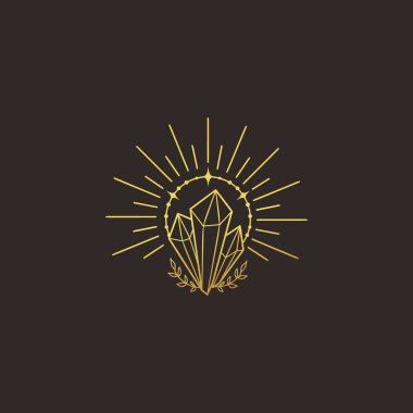 Kristal vektör çizimi, el çizimi kutsal boho çizgisi sanat logosu, simgeler ve dekorasyon için mistik ay dövmesi elementleri..