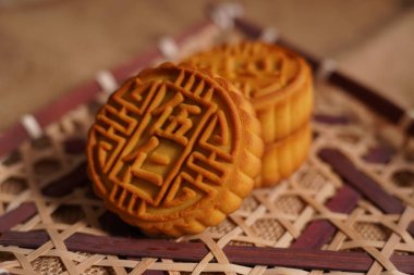 Geleneksel Çin yemekleri, ay çörekleri. Çin Güz ortası Festivali Foo