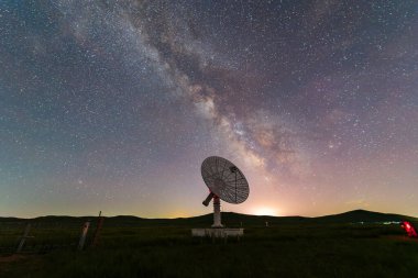 Radyo teleskopları ve gece Samanyolu, Samanyolu panoraması, radyo teleskopları üzerinden Samanyolu.
