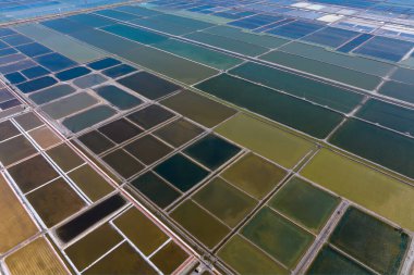 Tuz tarlasının manzarası, tuz tarlasının havadan çekilmiş fotoğrafı.