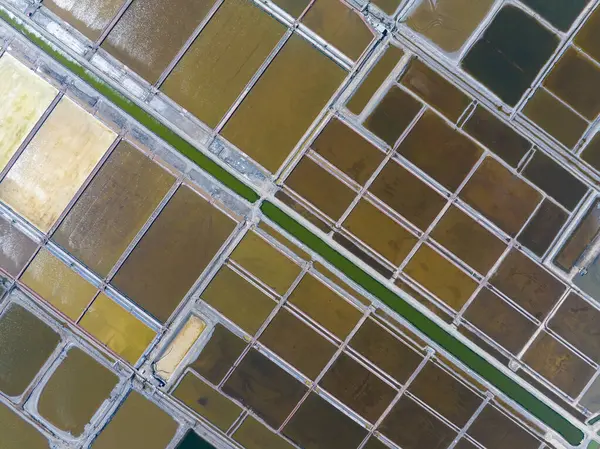 Tuz tarlasının manzarası, tuz tarlasının havadan çekilmiş fotoğrafı.