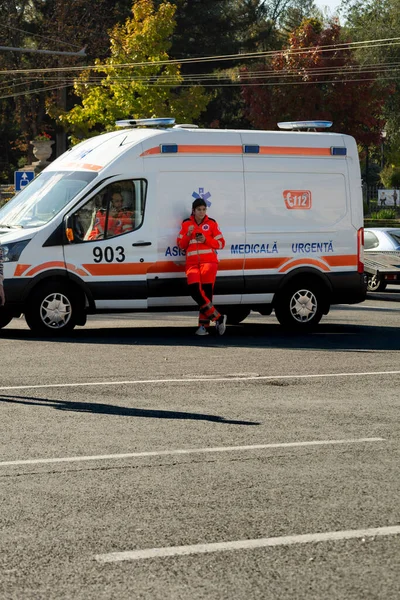 Chisinau Moldova Oktober 2022 Sebuah Ambulans Great National Assembly Square — Stok Foto