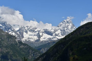 Matterhorn Dağı manzaralı Alp manzaralı, Chamois 'e gidiyor..