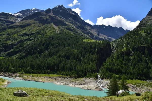 Красивая Плотина Place Felin Vfd Aosta Красивыми Изумрудно Зелеными Цветами — стоковое фото