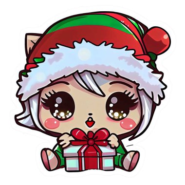 Sevimli Noel Chibi Kawaii Etiketi