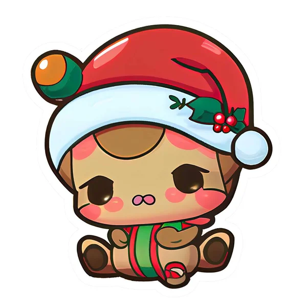 Bonito Adorável Natal Chibi Kawaii Etiqueta — Fotografia de Stock