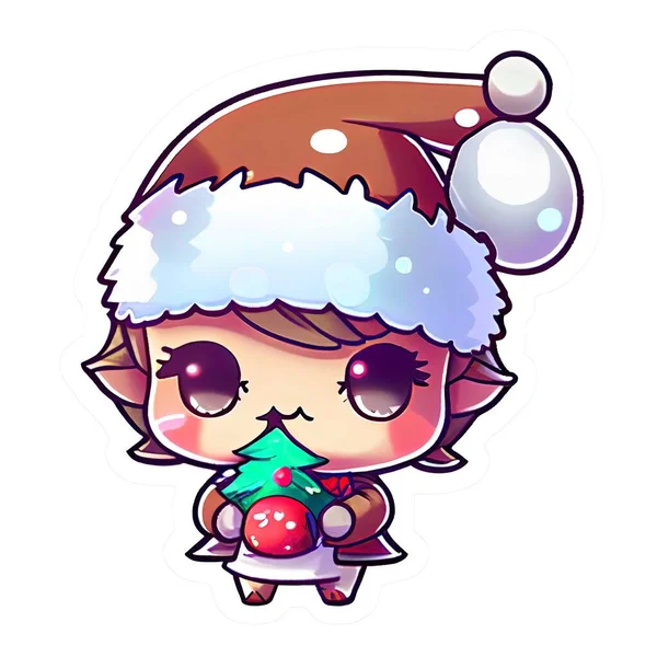 Niedliche Entzückende Weihnachten Chibi Kawaii Sticker — Stockfoto