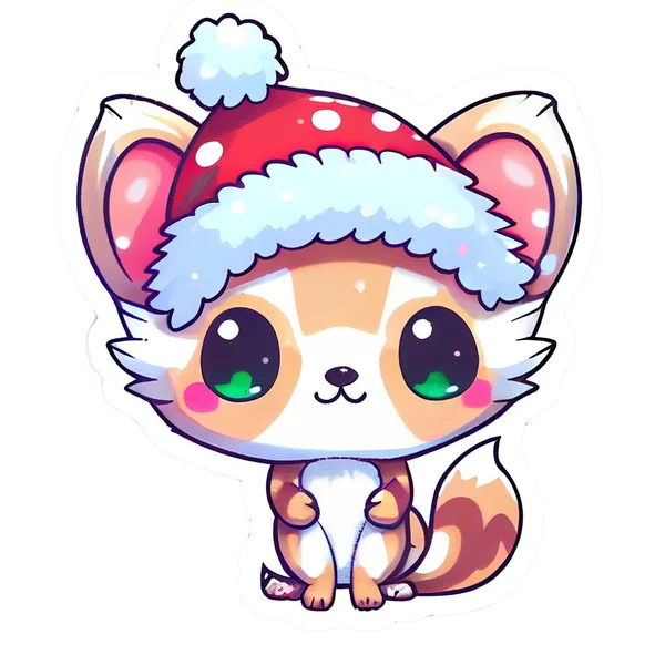 Cute Adorable Christmas Chibi Kawaii Sticker — Stock Photo, Image