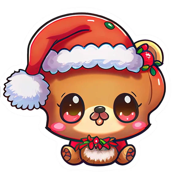 Cute Adorable Christmas Chibi Kawaii Sticker — Stock Photo, Image