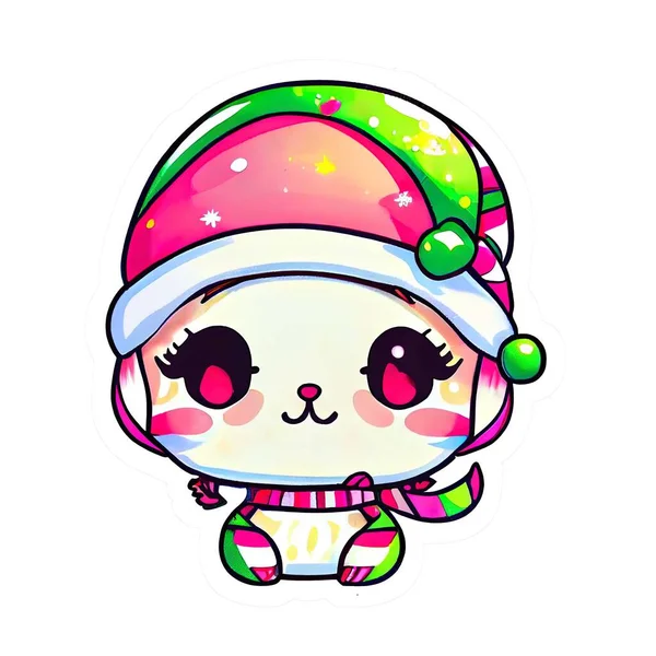 Χαριτωμένο Χριστούγεννα Chibi Kawaii Sticker — Φωτογραφία Αρχείου