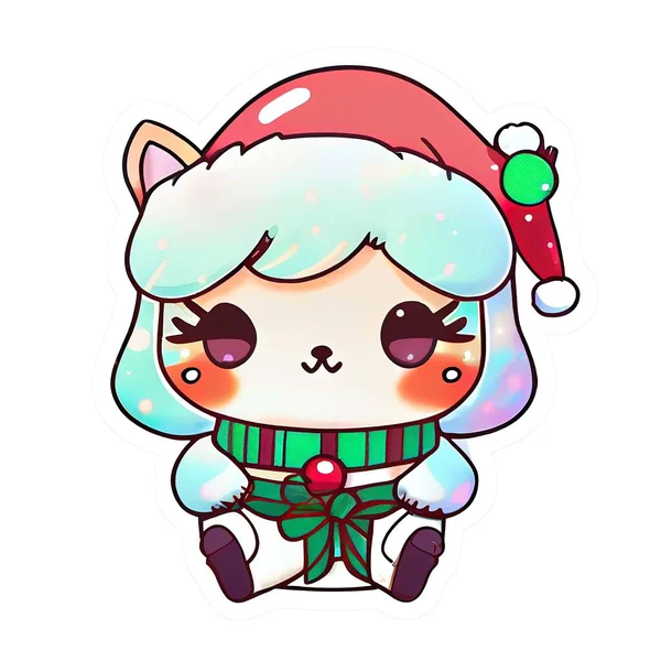 Aranyos Aranyos Karácsonyi Chibi Kawaii Matrica — Stock Fotó