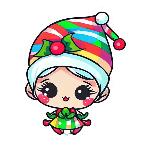 Adorable Linda Navidad Chibi Kawaii Etiqueta Engomada —  Fotos de Stock