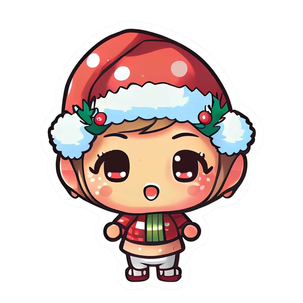 Adorable Linda Navidad Chibi Kawaii Etiqueta Engomada — Foto de Stock