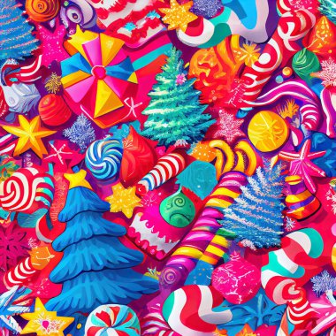 Decorative Festive Christmas Ornaments Pattern Vivid Colors clipart