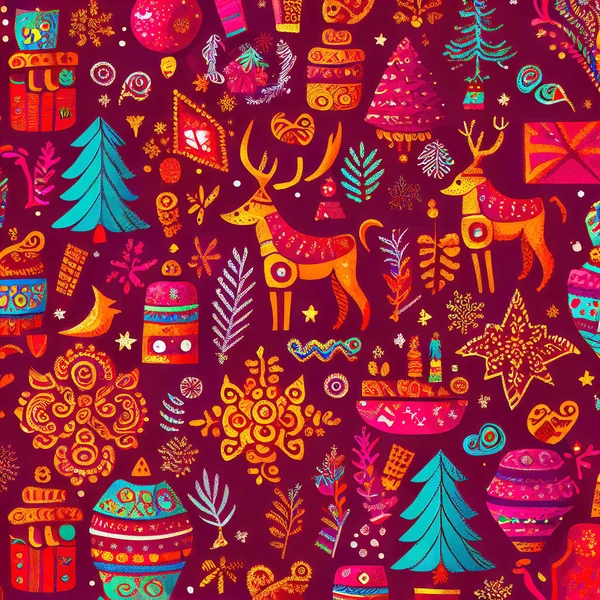 Decorative Festive Christmas Ornaments Pattern Vivid Colors — Stock Photo, Image