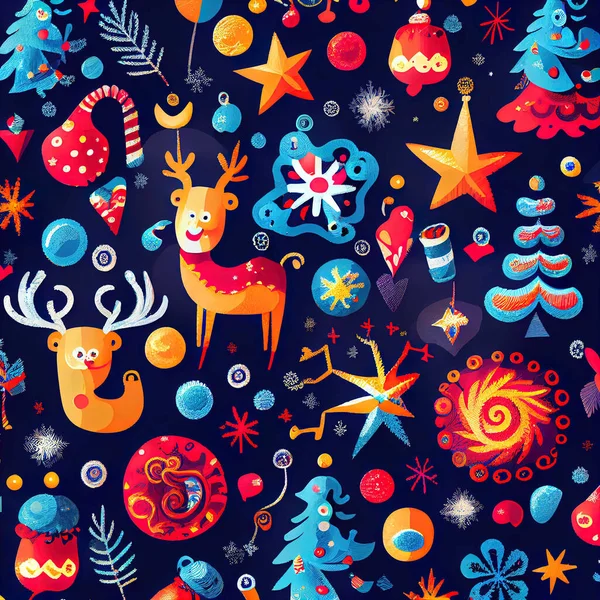 Dekorative Festlige Julepynt Mønster Levende Farver - Stock-foto