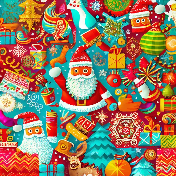 Decorative Festive Christmas Ornaments Pattern Vivid Colors — Stock Photo, Image
