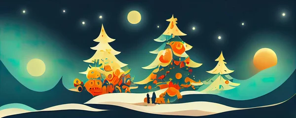 可爱的幻想超现实圣诞树景观背景 — 图库照片