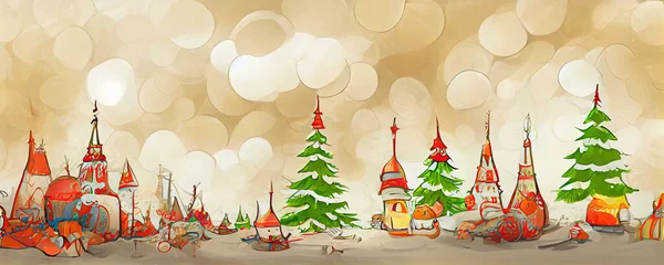 可爱的幻想超现实圣诞树景观背景 — 图库照片
