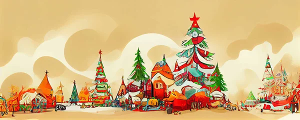 Прекрасна Фантазія Чарівна Сюрреалістична Різдвяна Ялинка Пейзажний Фон — стокове фото