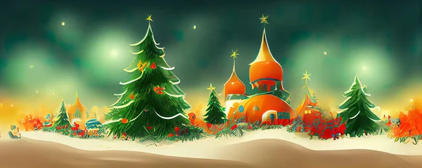 Lovely Fantasy Magical Surreal Christmas Tree Landscape Background — Stock Photo, Image