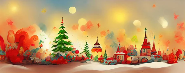 Bella Fantasia Magico Surreale Albero Natale Paesaggio Sfondo — Foto Stock