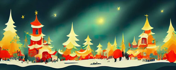 Hermosa Fantasía Mágico Surrealista Árbol Navidad Paisaje Fondo — Foto de Stock